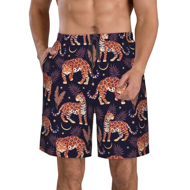 Balery Leopard Print Traje de Baño Estilo Hawaiano para Hombre, Shorts de Secado Rápido con Bolsillos-Medium