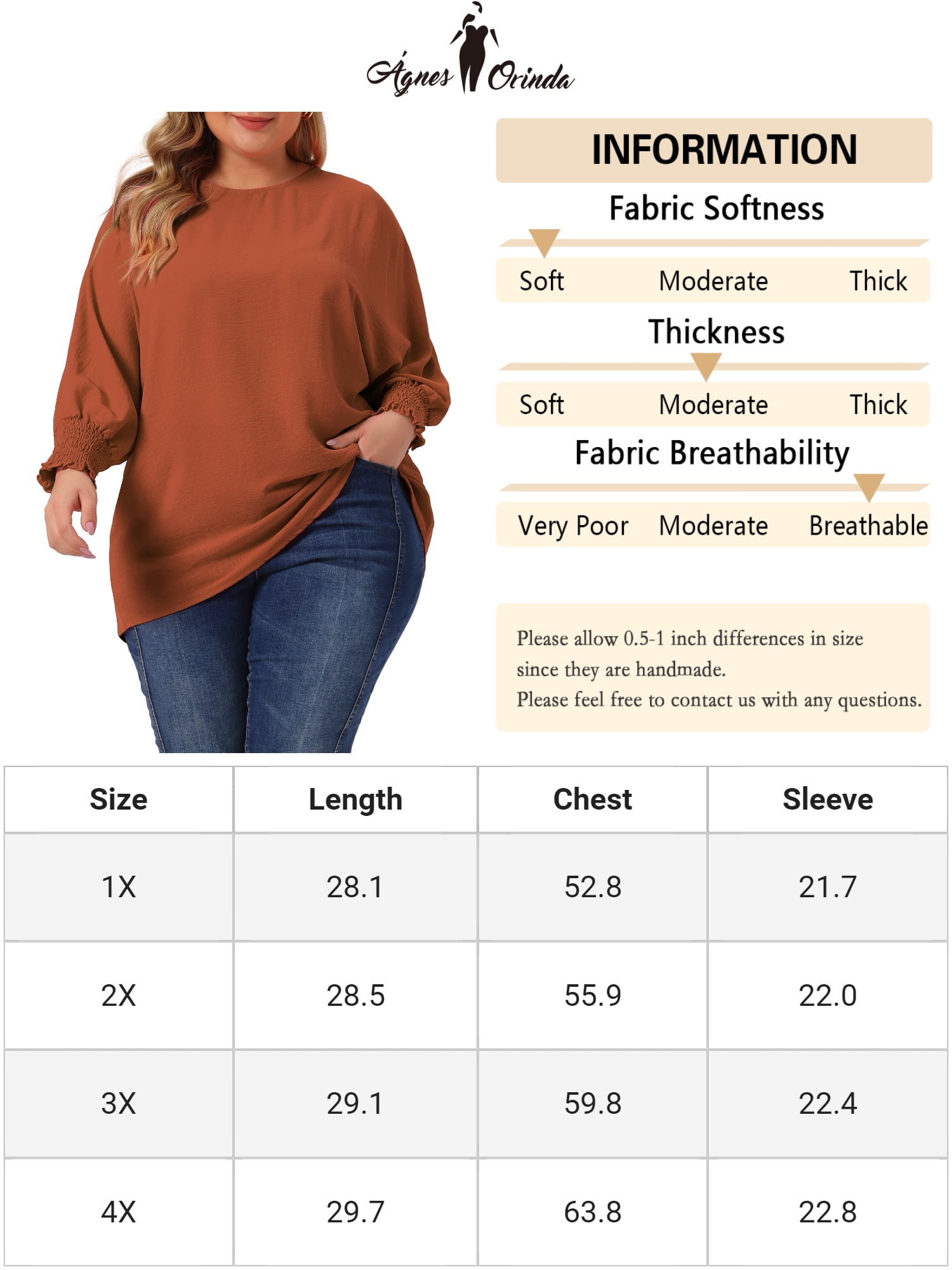 Unique Bargains Women's Plus Size Chiffon Tops Batwing Ruffle Long Sleeve Loose Blouses 3X Caramel