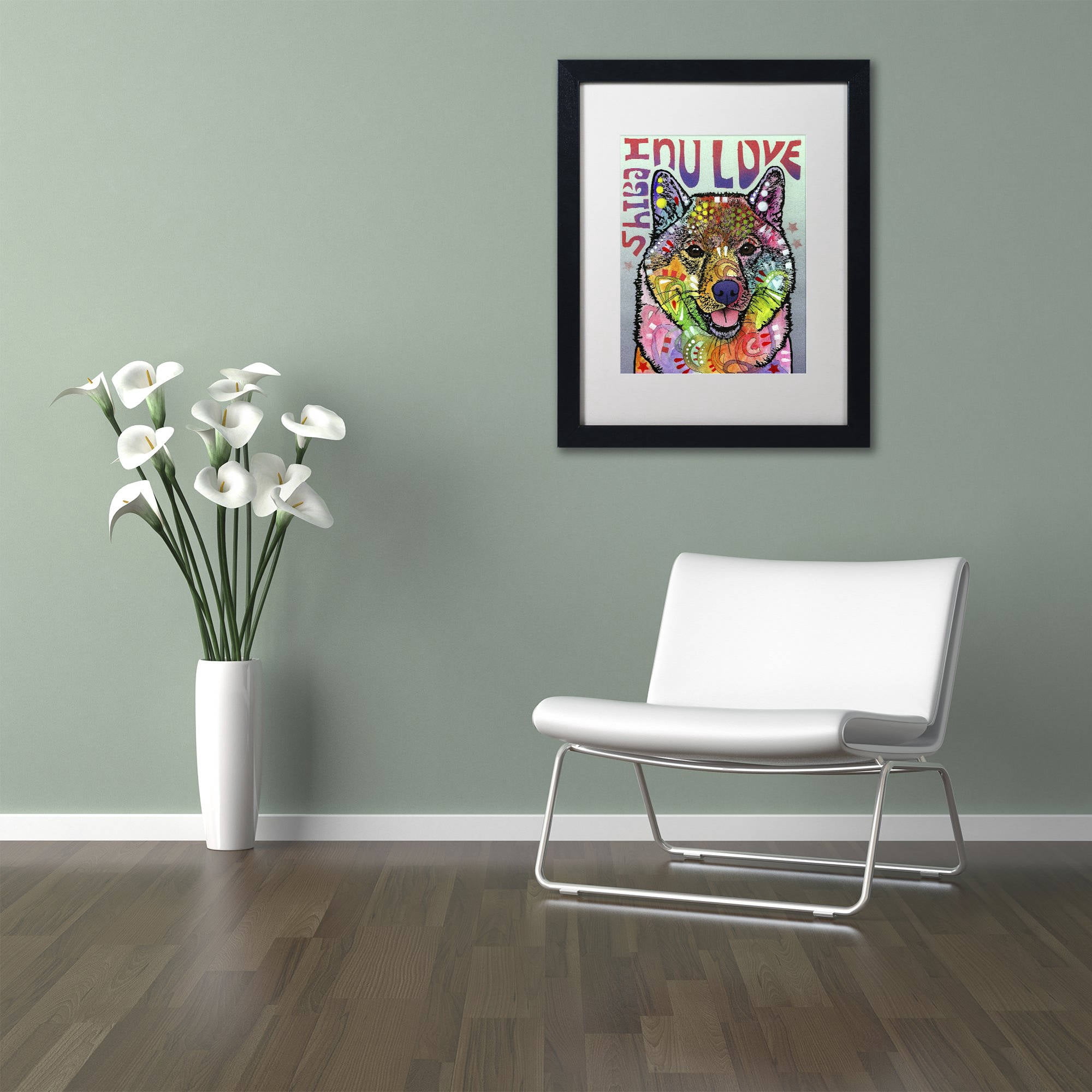 Trademark Fine Art 'Shiba Inu Luv' Canvas Art by Dean Russo, White Matte, Black Frame