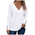 thumbnail image 2 of Lixiuxyad Women's Tops Dressy Casual V Neck Long Sleeve Buttons Hollow Out Lace Embroidered Blouses Shirts Womens Summer T Shirts,White XXL, 2 of 5