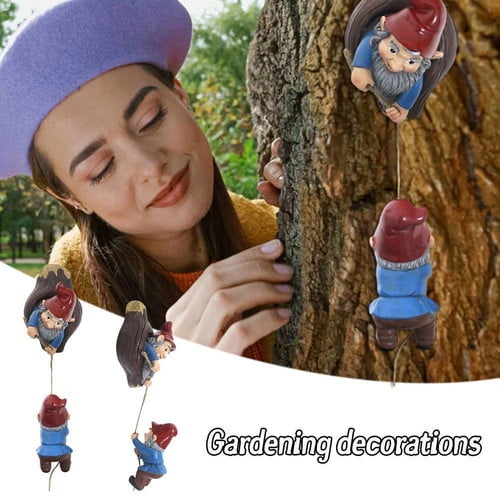 Resin Garden Sculpture Cartoon Dwarf Climbing Tree Hanging Gnome Dec 