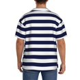 thumbnail image 5 of Disketp Men's Hawaiian Navy Blue And White Stripes Print Shirts Button Down Holiday Beach Shirts-Small, 5 of 7
