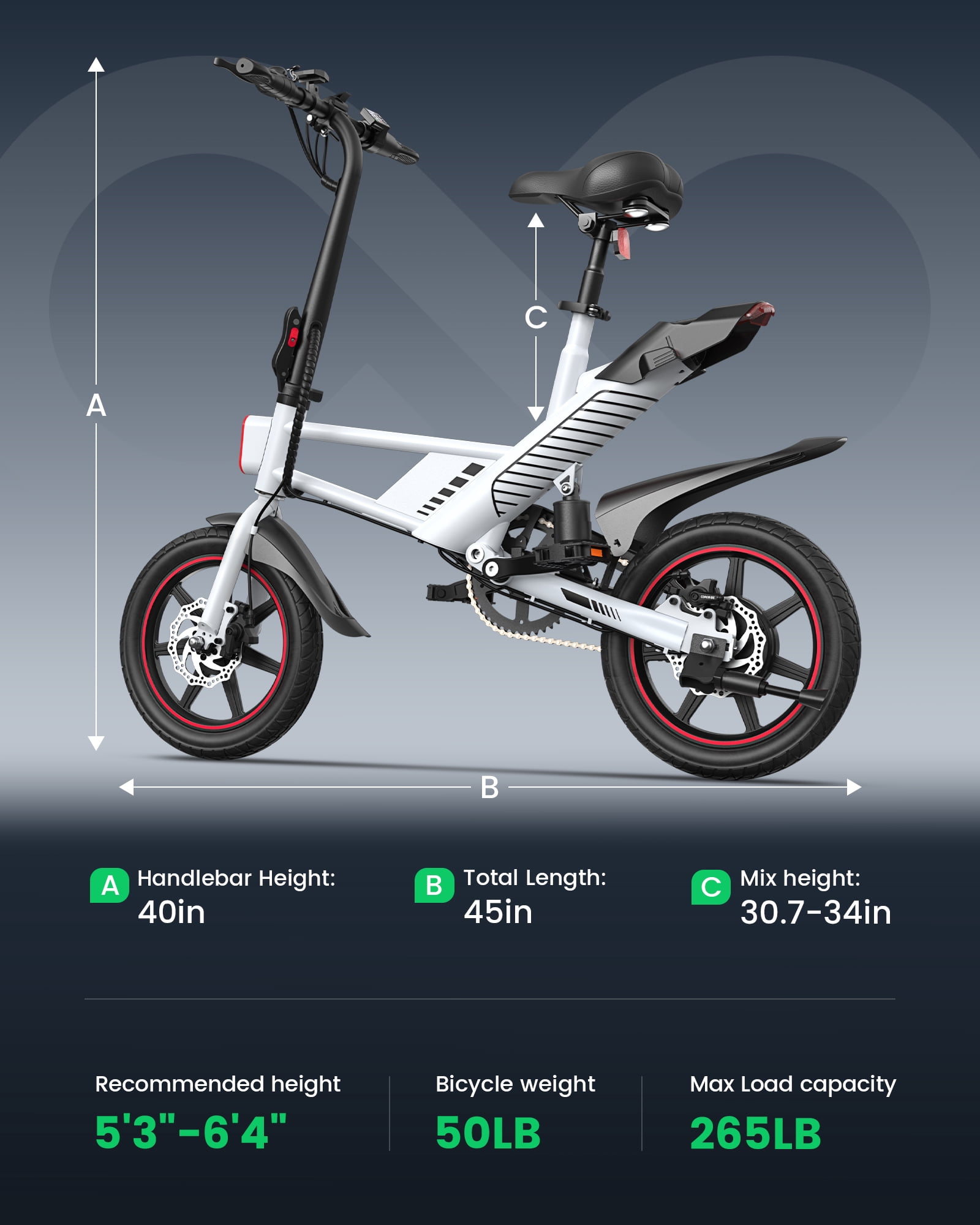 MIHOVER 14" Folding Electric Bike for Adults, 700W Peak Motor with 36V/7.8Ah Battery, LED Display & Free Phone Holder & Steel Cable Lock,18.6 MPH Commuter City Ebike, UL2849-White