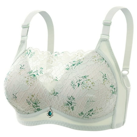 Sentmoon Bras for Women Wirefree No Underwire Anti-Sagging Push up Everyday Bras Lace Adjustable Strap Comfortable Plus Size Underwear Trendy Ladies for Dating Outfits Green 40/90