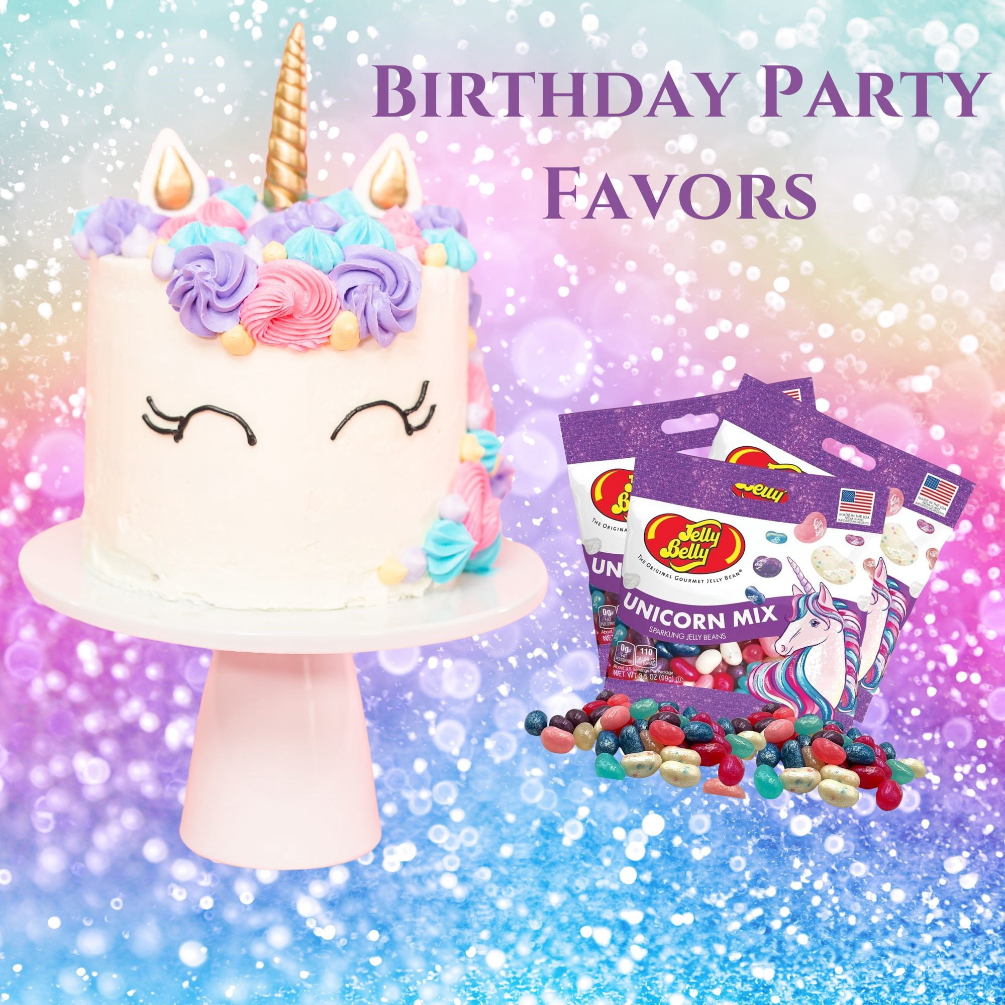 Unicorn Mix Birthday Party Jelly Beans, Pack of 3, 3.5 Ounces per Bag