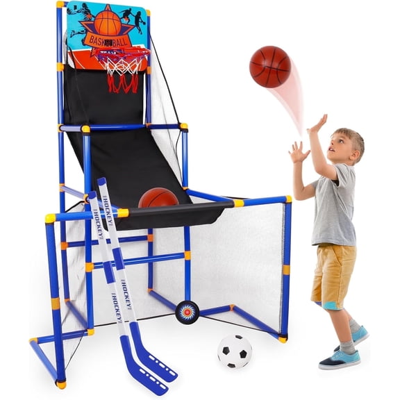 3 in 1 Kids Basketball Football Hockey Game Toy Set, Indoor Outdoor Sports Toy for Kids Hoop Arcade Game for Kids
