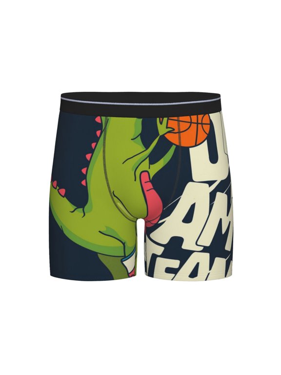 Dinosaur Basketball Player Print Boxer Briefs for Men's Stretch Moisture-Wicking Underwear, Mid-Rise Classics breathable fabric