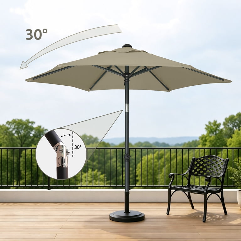AMMSUN 6ft Round Patio Umbrella, Khaki UPF50+ photo 6