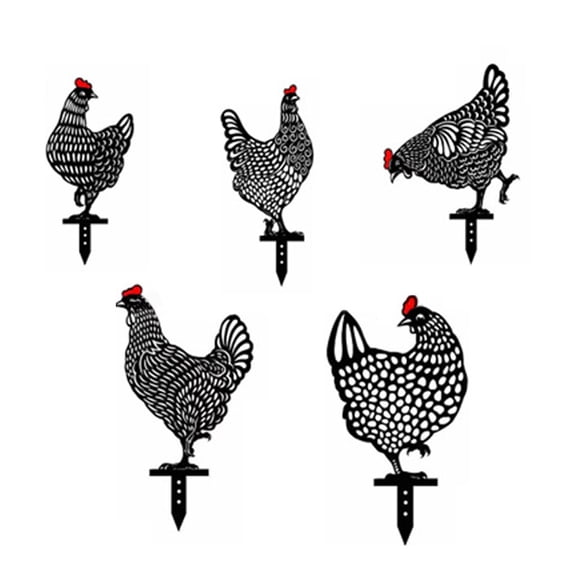 5pcs Acrylic Hen Art Garden Stakes Hollow Animal Rooster for Gardens Yard Lawn Decoration