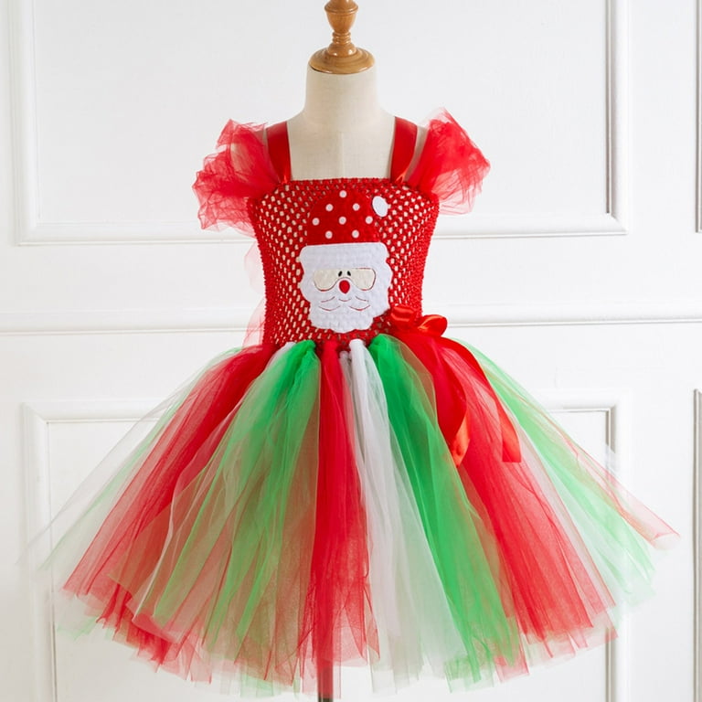 shqvo Girl Christmas Clothes Smowman Sleeveless Mesh Tulle Dress