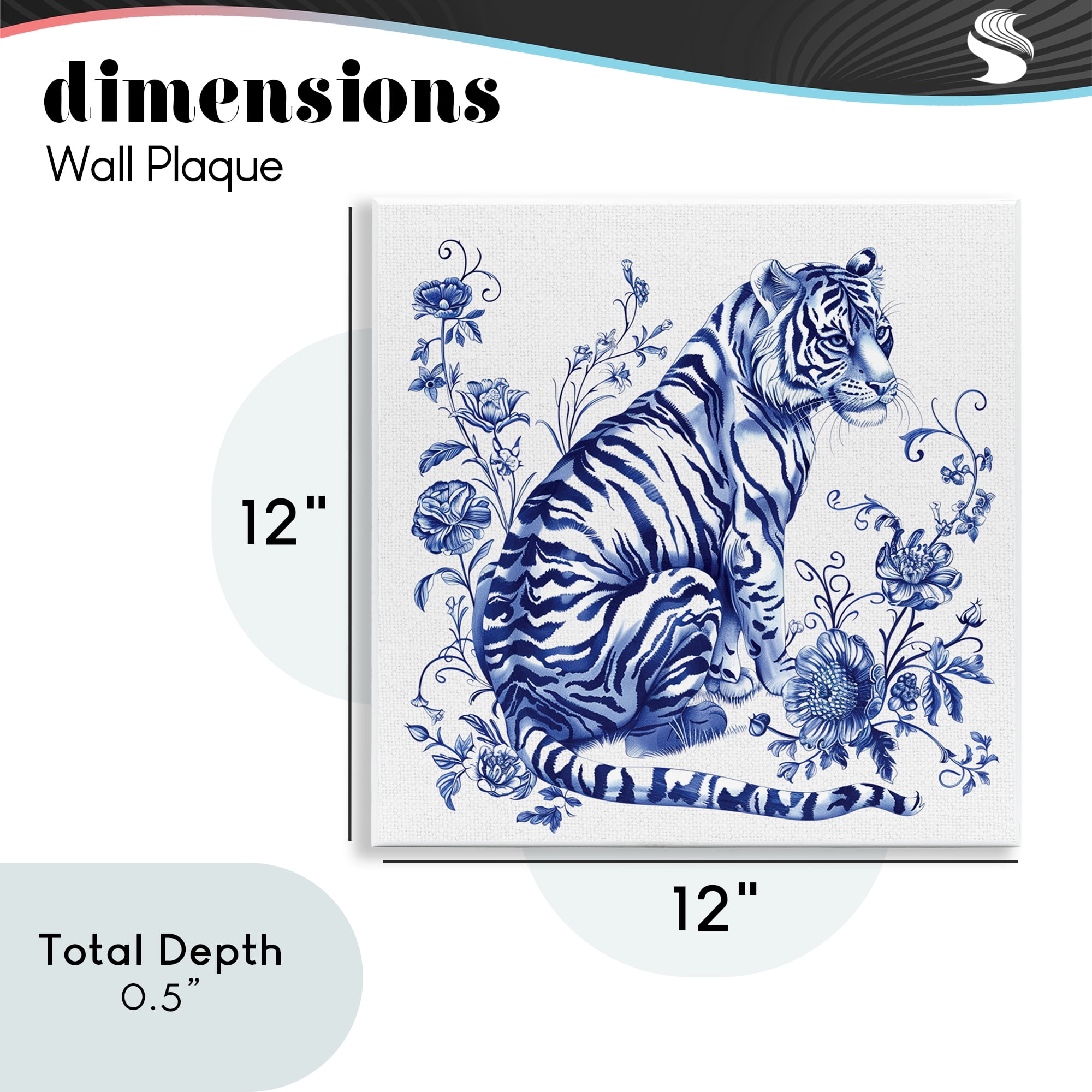 Traditional Ornate Floral Tiger Wall Plaque Art, design by Lettered and Lined
