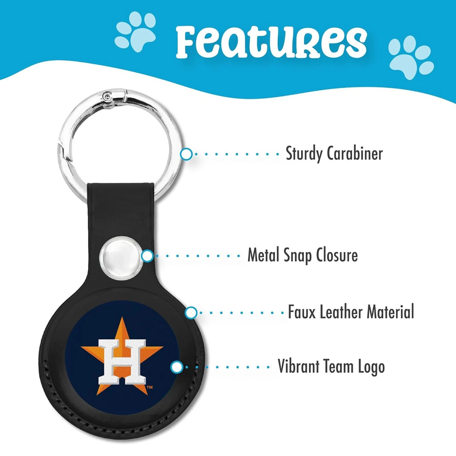 Pets First MLB Keychain Apple Air Tag Holder for Dogs & Cats Leather Airtag Case