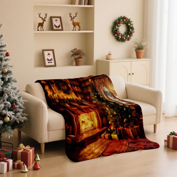 Manta de Impresión Navideña, Cubierta de Franela Suave, Manta de Invierno con Diseños Festivos, 130 x 100 cm para Sofá, Decoración de Dormitorio
