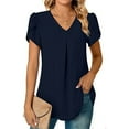 thumbnail image 2 of Dianli Womens Blouses and Tops Dressy Fashion Petal Sleeve Lightweight Pleated Tunic Shirts Summer Solid Short Sleeve V-Neck Casual Shirts Navy XL, 2 of 7