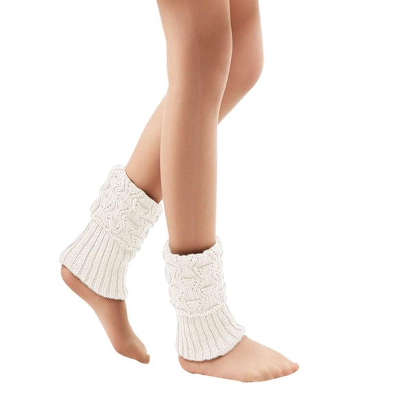 Women's Solid Cable Knit Leg Warmers Ribbed Knitted Crochet Winter Boot Socks-White