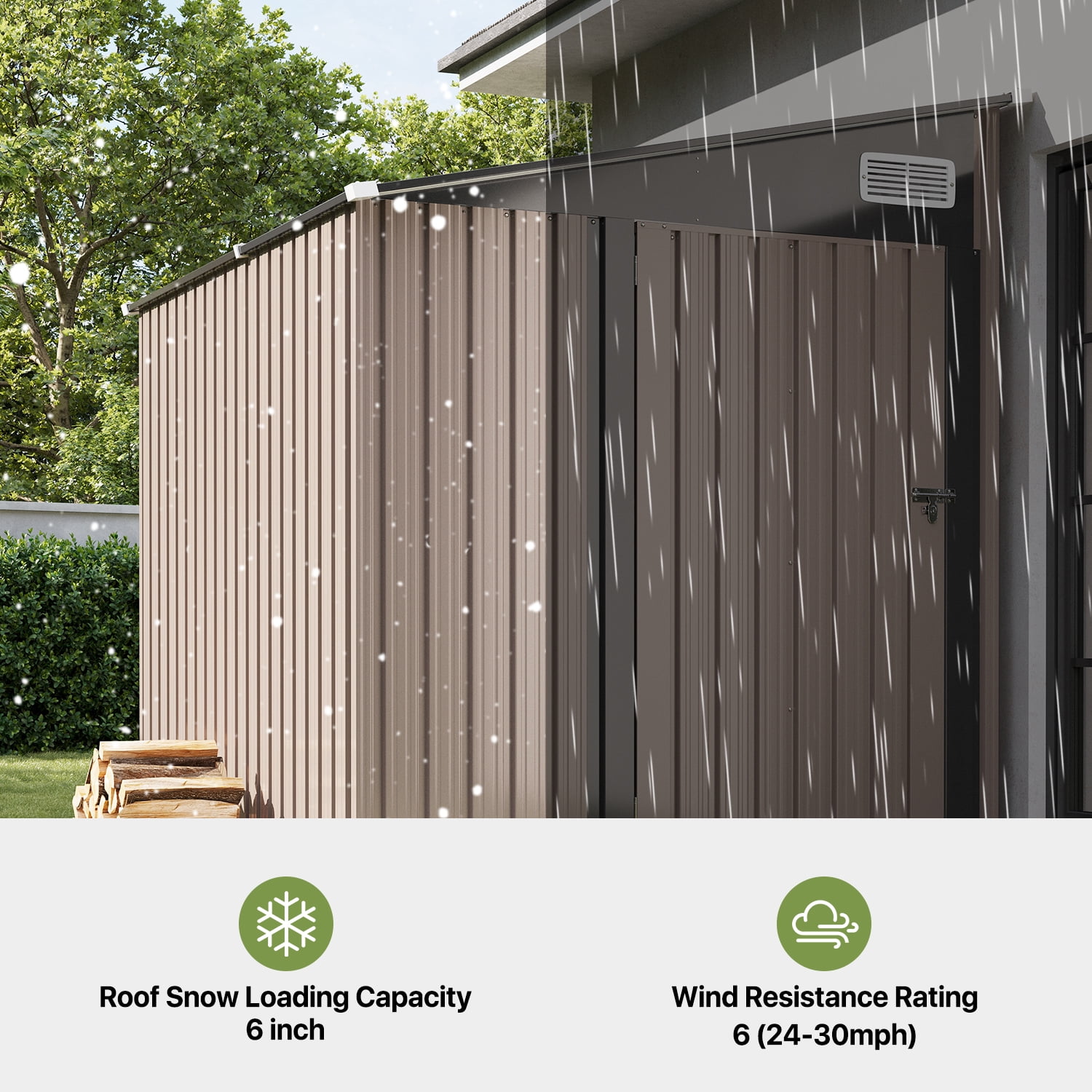 BaPiPro 8x6 ft Outdoor Metal Storage Shed, Lean-To Shed with Lockable Door, Garden Tool Shed for Patio, Backyards, Brown