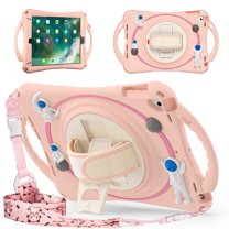 SaniMore Case for iPad 6th Gen/iPad 5th Gen/iPad Air 2/iPad Air, iPad 9.7: Kids-Proof EVA Drop Resistant Shockproof Folding Handle Stand Pencil Holder Shoulder Strap Heavy Duty Protective Cove,  Pink