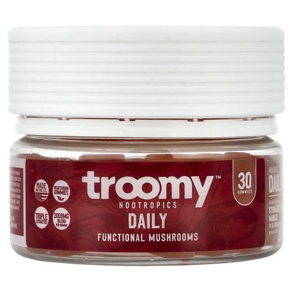 Troomy Nootropics Daily, Functional Mushrooms Gummies, Strawberry Mango, 30 Gummies