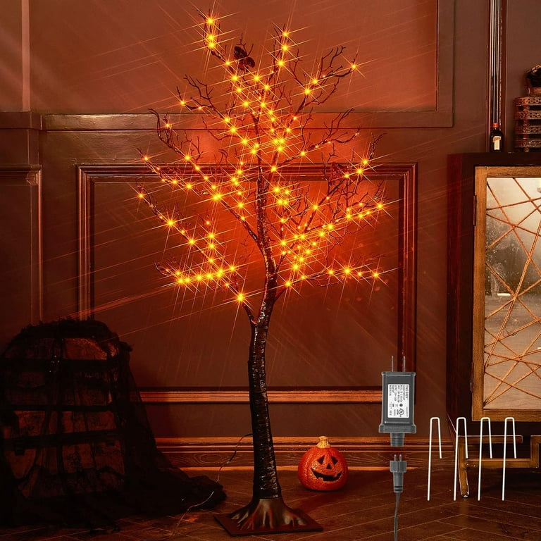 Birchlitland 4FT LED Birch Tree With 200 Warm White Fairy Lights – Indoor/Outdoor Holiday Decoration, Includes Stakes