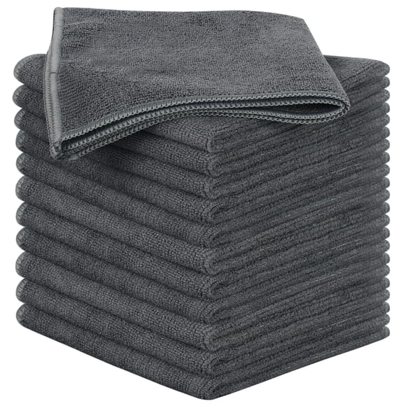 Sinland Lot de 12 Chiffons de Nettoyage en Microfibre, Chiffons à Vaisselle Doux Polyvalents, Guenilles de Nettoyage Absorbantes, Chiffon pour Voiture Sans Charpie, Serviettes de Nettoyage pour la Maison, la Cuisine, le Bureau 12 Pouces X 12 Pouces Gris