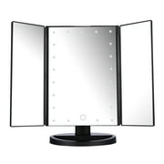 Easehold Led Lighted Vanity Mirror Make Up Tri-Fold with 21Pcs Lights 180 Degree Free Rotation Table Countertop Cosmetic Bathroom Mirror(Black)