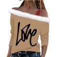 thumbnail image 2 of Uootdi Off The Shoulder Long Sleeve Shirts for Women FuzzyTrim Collar Love Heart Print Graphic Sweatshirt Casual Holiday Tops Gift, 2 of 7