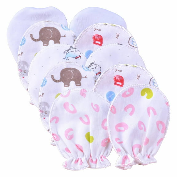 TELOLY 5 Pairs Baby Mittens Newborn,Combed Cotton Newborn Mittens,Cute Elastic Baby Mittens,Multicolor