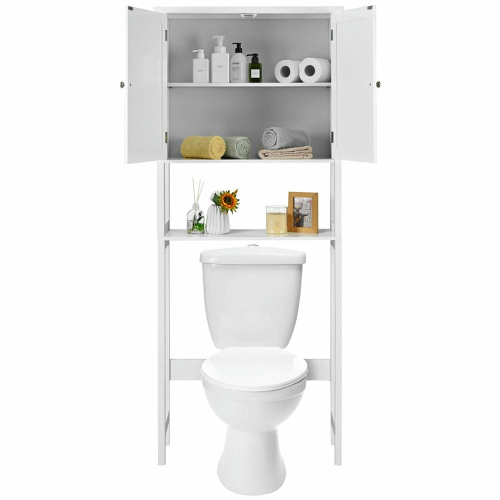 Finihen Toilet Storage Cabinet, Bathroom Cabinet Organizer, Over The Toilet Bathroom Storage Space Saver with Shelf, for Bathroom, White