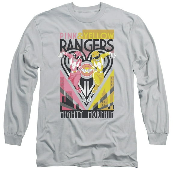 Mighty Morphin Power Rangers Pink & Yellow Deco Mens Long Sleeve Shirt