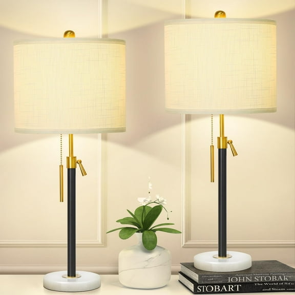 Black and Gold Table Lamps Set of 2: 22" to 30" Height Adjustable Nightstand ...
