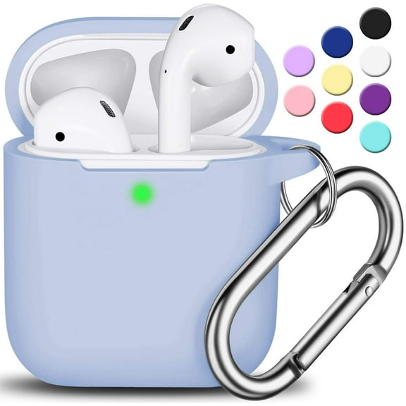 Compatible with AirPods Case Cover with Keychain, R-fun Full Protective Silicone AirPods Accessories Skin Cover for Women Girl with Apple AirPods Wireless Charging Case,Front LED Visible-Sky Blue
