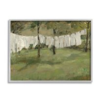 Soothing Yard Clothesline Scene Landscape Painting Gray Framed Art Print Wall Art