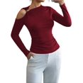 thumbnail image 2 of Womens Cold Shoulder Long Sleeve Top Asymmetrical Loose Casual Shirts Wine Red XXL, 2 of 8
