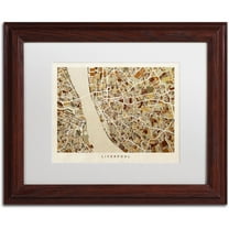 Trademark Fine Art "Liverpool England Street Map 3" Canvas Art by Michael Tompsett, White Matte, Wood Frame