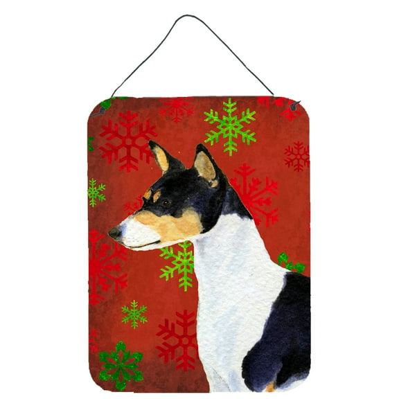 Basenji Red and Green Snowflakes Holiday Christmas Wall or Door Hanging Prints