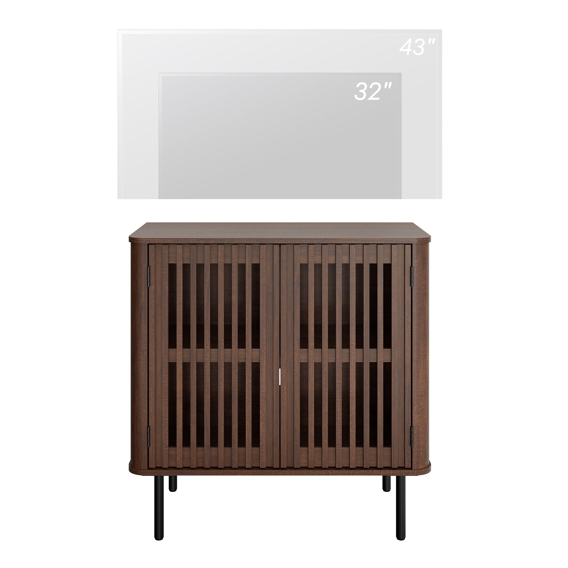 31.5" TV Stand for TVs up to 43", Pop-up Design Wood Entertainment Center with Storage, Walnut