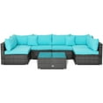 thumbnail image 2 of Gymax 7PCS Patio Rattan Sectional Sofa Set Outdoor Furniture Set w/ Turquoise Cushions, 2 of 10