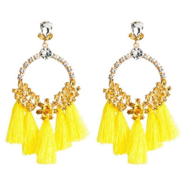 Pendientes de aleación Sonducket con borlas colgantes multicolor duradero ligero brillante amarillo