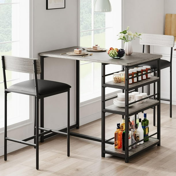 Yeshouse Mesa de comedor y sillas, juego de mesa de cocina con 2 sillas tapizadas, taburetes de bar con reposapiés, 2 taburetes altos de bar, cojín grueso, para apartamentos y bistrós.