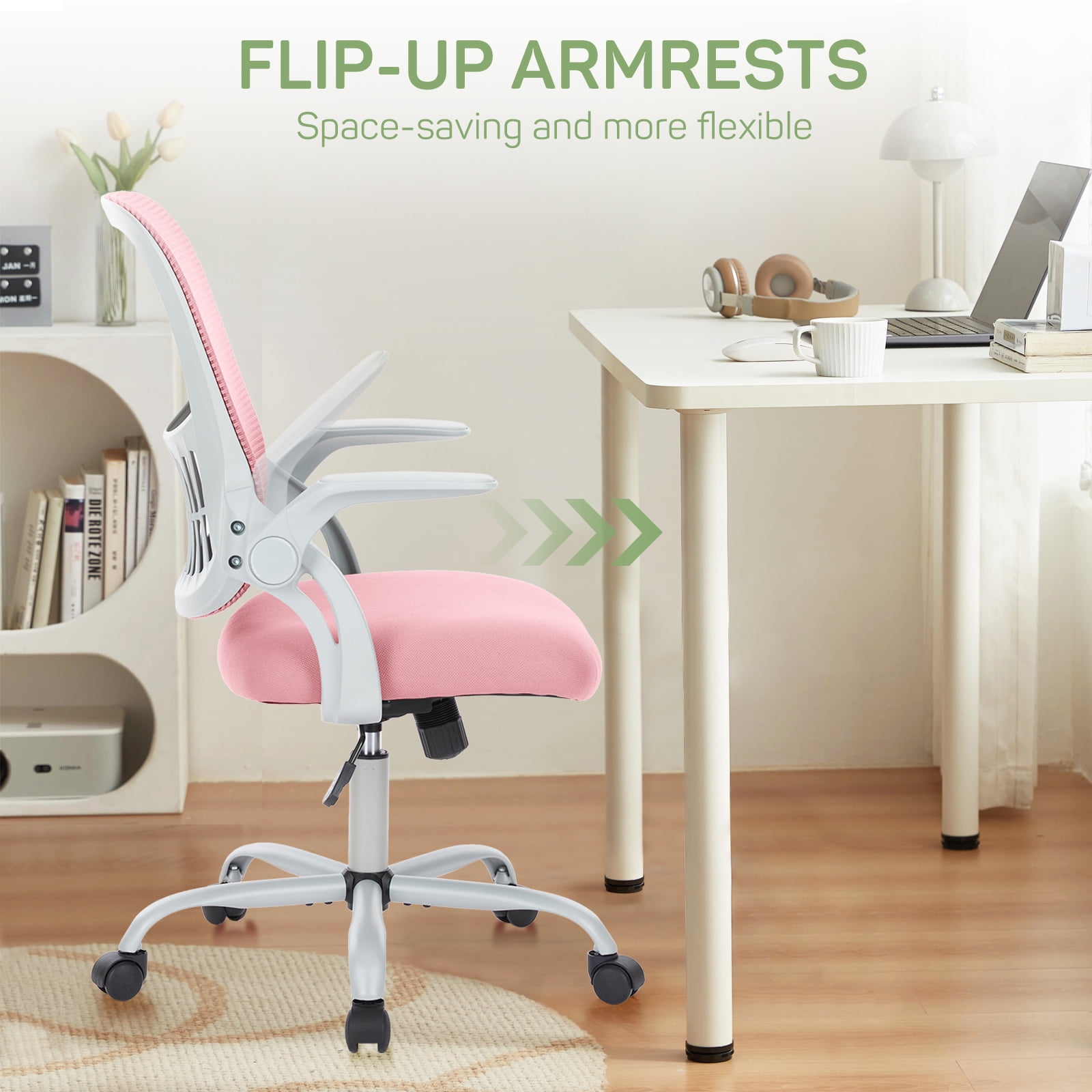 Casabay Office Chair, Ergonomic Mesh Desk Rolling Work Swivel Task Chairs with Flip-up Armrests, Comfortable Lumbar Support, for Home, Bedroom, Study