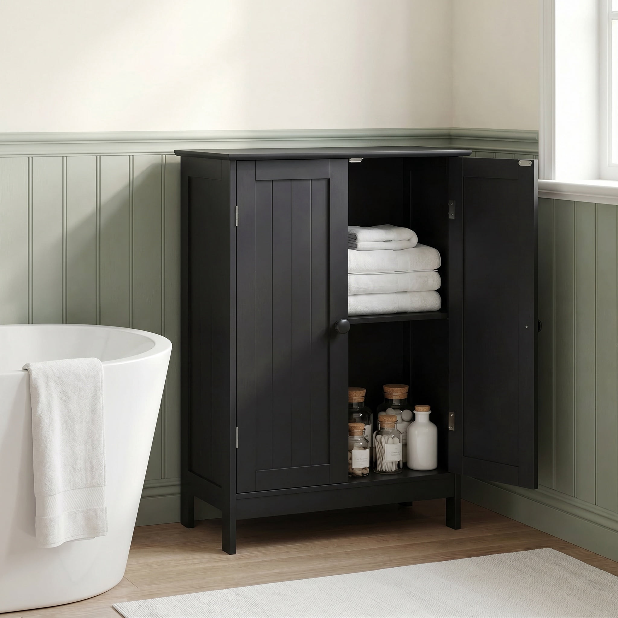 Kadyn Bathroom Cabinet, Storage Cabinet, Bathroom Storage Unit,2-Door Freee-Standing Bathroom Cabinet with Shelf-Black