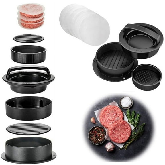 TOP! Non-Stick Burger Patty Mold with 100 Papers,Round Meat Pie , Manual Hamburger