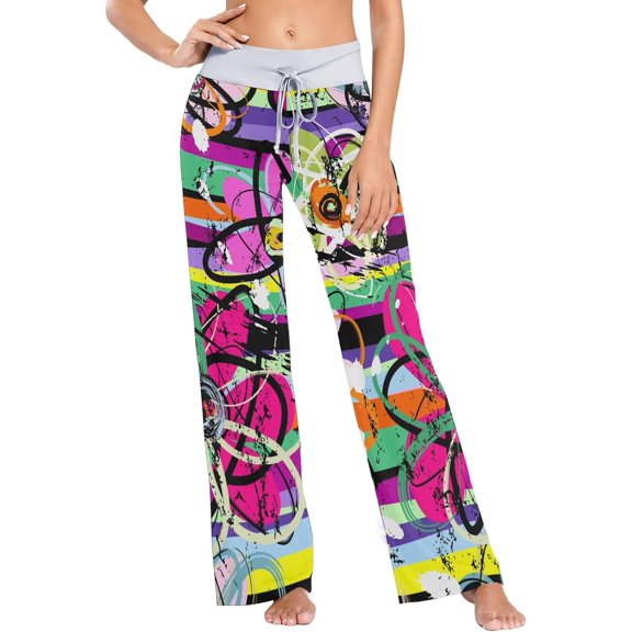 GZHJMY Women's Pajama Pants Colorful Abstract Design Comfy Stretch Sleepwear Womens Wide Leg Pants Casual Loose Yoga Sweatpants Comfy Lounge Pajama, X-Large