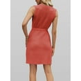 thumbnail image 4 of Women'S Sleeveless Sweater Tank Dress Solid Color Casual Crew Neck Side Slit Knitted Dress with Belt Orange & Red XL, 4 of 8