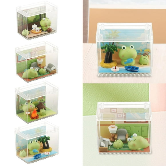 Hot sale! Miniature Frog Statue Resin Statue Table Center Gift Table Animal Sculpture With Acrylic Box Suitable For Birthday Bookshelf With Te