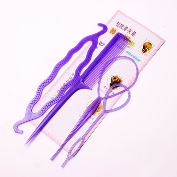 Hair Styling Tools, French Braiding Tools, 3pcs Hair Loop Styling Tool with 1pcs Rat Tail Comb for Girls and Women, Lightweight Durable Environmentally Friendly Plastic Hairdressing Set