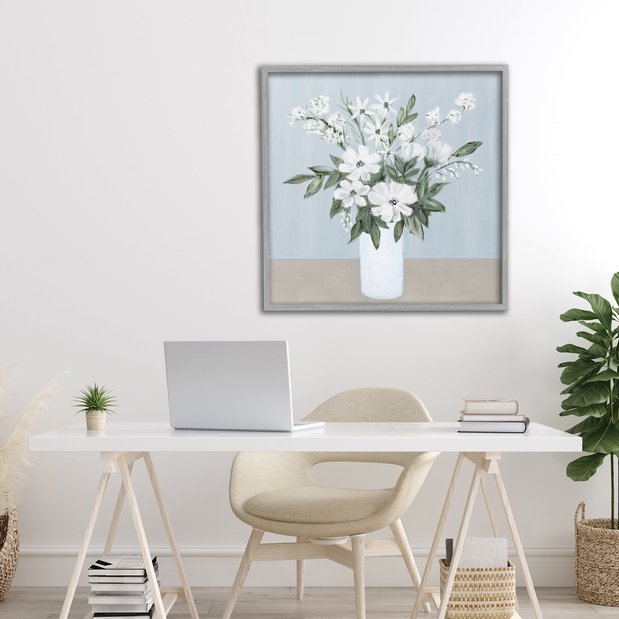 Stupell Industries Mixed White Blooms on Blue Gray Framed Giclee Art, design by Marilyn Dunlap