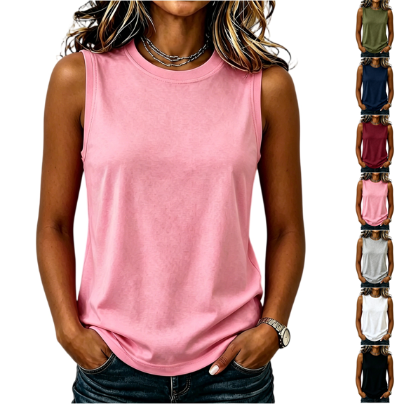 Women's Tank Tops Summer Basic Crewneck Sleeveless Casual Loose Fit Shirts Tees | Soft Lightweight, Crewneck, Loose Fit Tees, Flowy