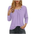 thumbnail image 2 of Mrasaso Get It Today,Women Polyester Top,Women's Fashion 3/4 Sleeved Blouse T-shirt Casual Top,Easygoing and Chic for Casual DaysPurple XL, 2 of 9
