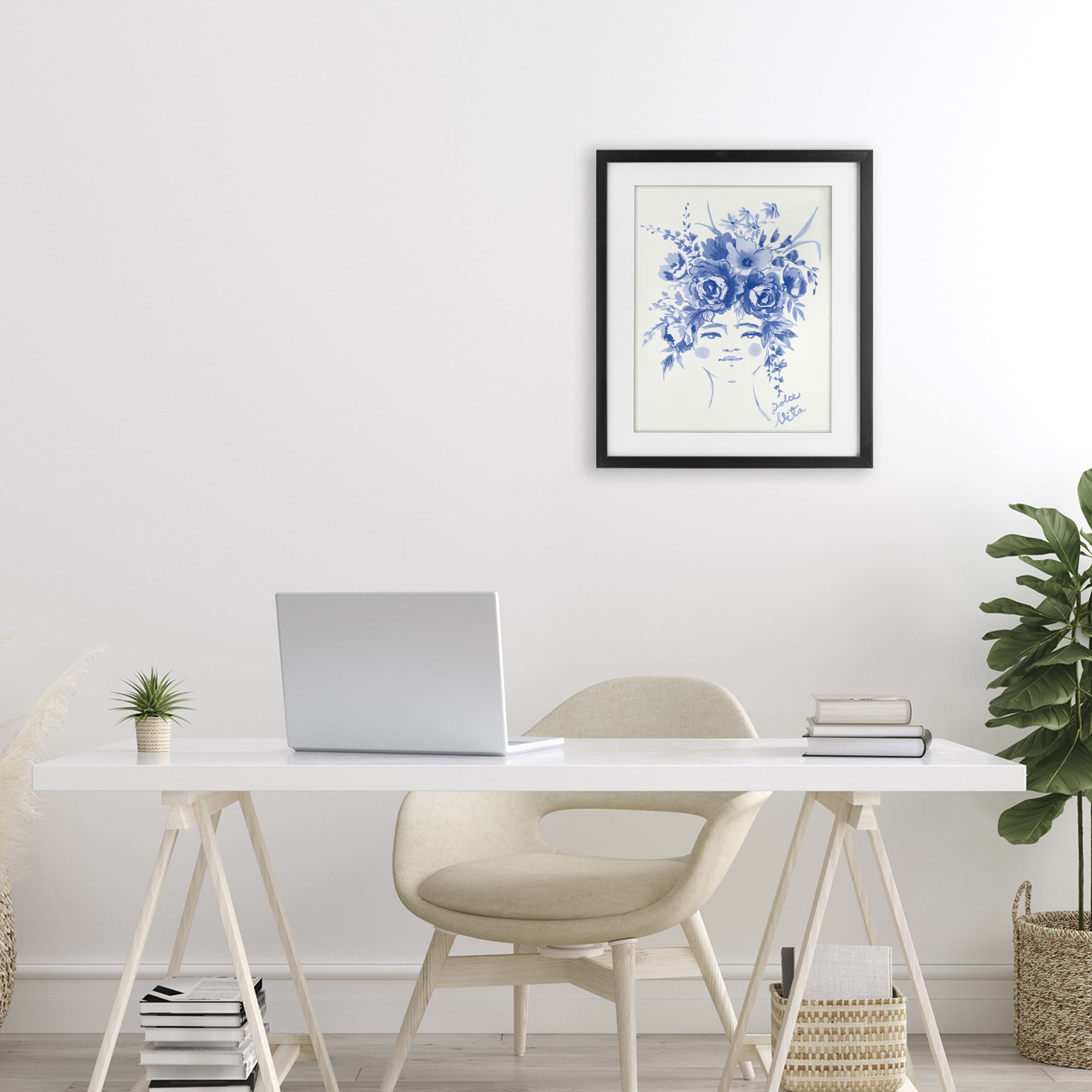 Stupell Industries Dolce Vita Woman with Roses Black Framed Print Under Glass, design by Karolina Sato